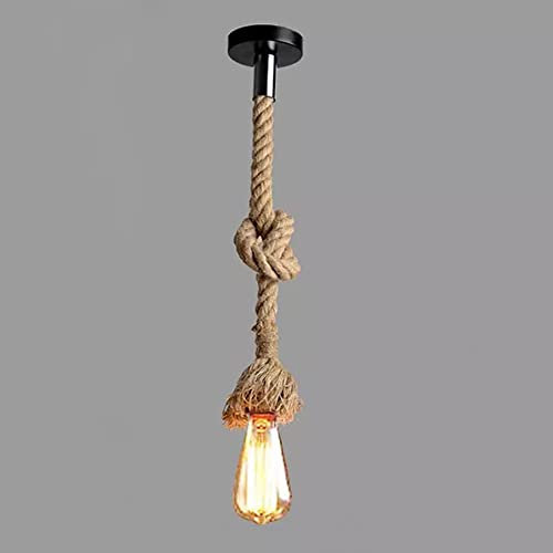 Suspension vintage en corde de chanvre de - 50 cm, plafonnier de style campagnard rétro industriel E27, parfait pour la salle à manger, le restaurant, le bar, le café (pas d'ampoules) (Ampoule unique)