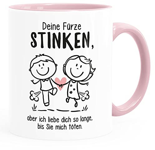 Moonworks® Kaffee-Tasse Deine Fürze stinken aber ich liebe dich Geschenk Freund Mann lustige Liebeserklärung weiss-innen-rosa standard