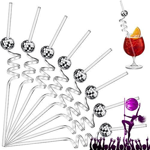 12PCS Mirror Disco Ball Straws Decorative Party Straws - Disco Theme Cocktail Straw Disco Ball Decorations for Wedding Birthday Party Decorations