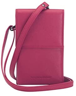 Josephine Osthoff Handy Umhängetasche mit Karten- und Sichtfach, handgemacht aus 100% Echtleder, Crossbody Schultergurt, stabile Magnetknöpfe, Farbe:Fuchsia