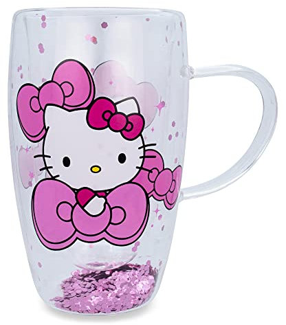 Silver Buffalo Sanrio Hello Kitty Becher mit Schleifen und Sternen Konfetti, doppelwandiger Becher für Boba-Milchtee-Getränke