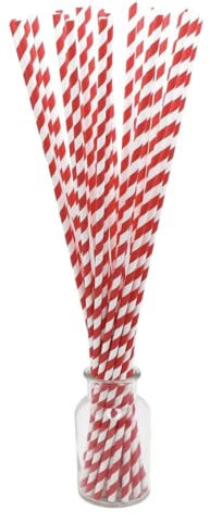 Lot de 100 pailles extra longues en papier pour aquarium Rouge et blanc 450 x 6 mm