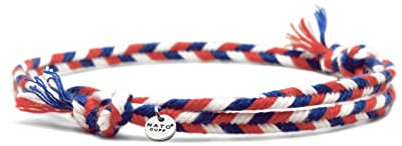 Nato Cuff - Bracelet Coton tressé 4mm - Fait Main en France Bijou Homme ou Femme Ajustable (Bleu Blanc Rouge)