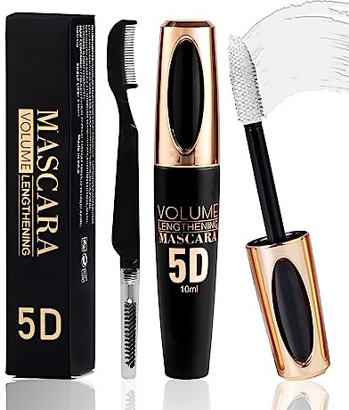 White 5D Telescopic Mascara for Eyelashes, Waterproof Smudge-proof Long Lasting Colored Mascara, Silk Fiber Wimperntusche Volumen & Längen, Lash Extensions Effect, Augen-Make-up für Cosplay Party-03