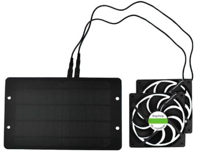 Lelukee Ventilateur solaire, ventilateur de panneau solaire 10W résistant aux intempéries avec DC 12V double ventilateur pour petits poulaillers, serres, hangars, abris pour animaux, hotte de fenêtre