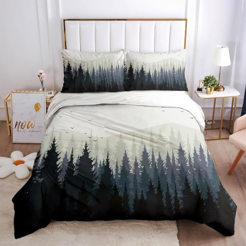 MELABE Nebliger Dschungel Bettwäsche Sets, Grüner Wald Bettbezug, Bettbezug mit Kissenbezug für Jungen und Mädchen 155 x 220 cm