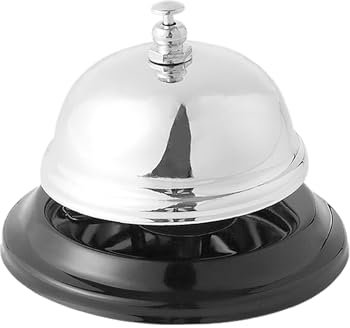 1 campanello da tavolo argentato, accessorio per bancone, piccola campana, campanello in acciaio inox, adatto per ristorante, albergo, scuola di cucina, campanello per hotel (8,5 x 7 cm)