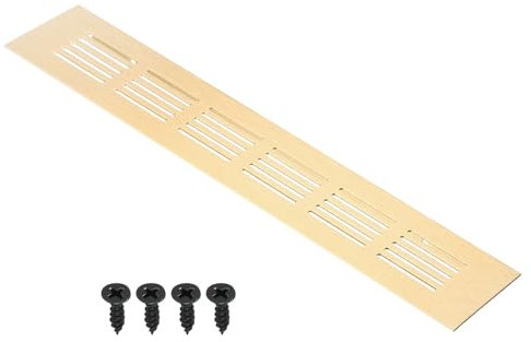 PATIKIL 10 x 2 Inch Door Air Vent Cover, Aluminum Grille Ventilation Cover Louvered with Mounting Screws for Cabinet Wardrobe Door, Gold Tone