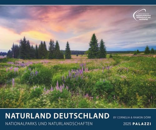 PALAZZI - Naturland Deutschland 2025 Wandkalender, 60x50cm, Posterkalender mit schönen Bildern aus Nationalsparks und Naturschutzgebieten, Felder, Wiesen und Wälder