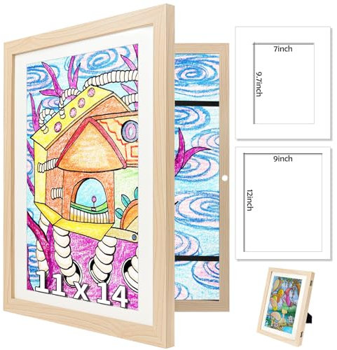 Hipsignal Kinder Bilderrahmen, 28x35cm/11x14inch Befüllba Bilderrahmen für Kinder mit Frontöffnung zum Aufhängen oder Aufstellen von Kinderzeichnungen (Holz)