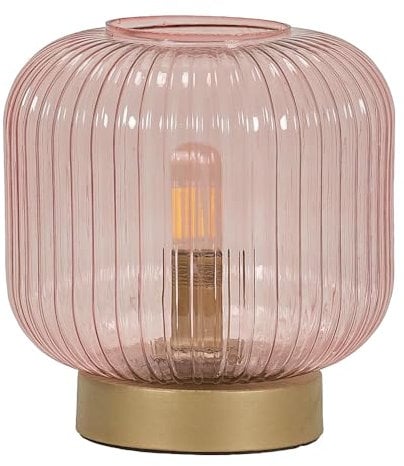 ValueLights | Blush Pink Ribbed Glass Portable Cordless Battery Powered Table Lamp | Table Lamps, Home Décor & Improvement Essential