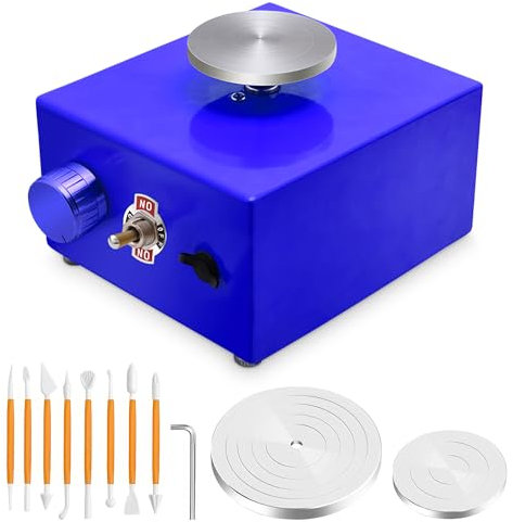 Krovtoy Mini torno de alfarería 6,5 cm 10 cm 30 W 0-300 rpm torno de alfarería eléctrico con pedal extraíble (azul)