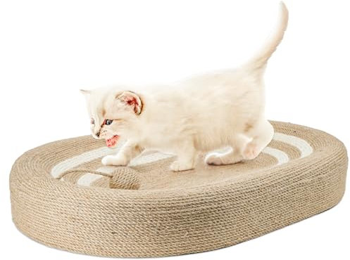 LaifuTu Oval Sisal Kratzbrett Katzen 60 x 40 x 9 cm, Kratzbrett für Katzen, 2 in 1 Oval Katzenkratzbretter Schüssel Nest, Katzenkratzbrett mit Ballspielzeug,Katze Kratzmöbel