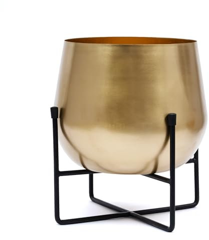 Olly & Rose XL Gold Plant Stand with Plant Pot 28cm 11 Inch - Metal Plant Pots Indoor Planter Large Flower Pot…