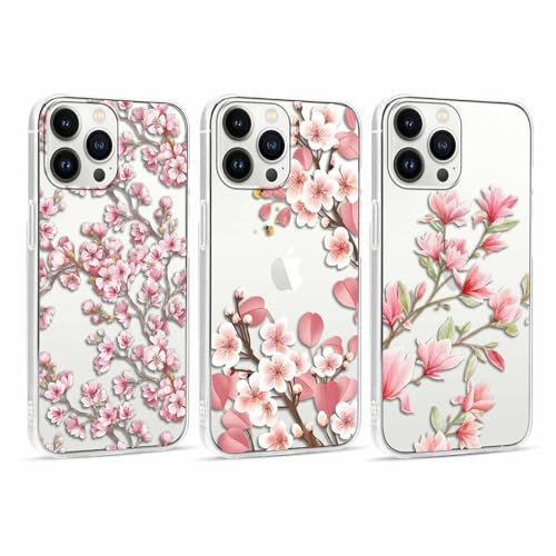 Foonary Pack of 3 Case for Apple iPhone 13 Pro Max 6.7 Inches, Mobile Phone Case with Aesthetic Flower Pattern Design Case, Silicone Bumper Protective Cover for iPhone 13 Pro Max, Flower 02