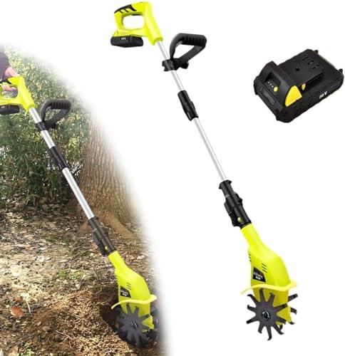MekUk elektrische Motorhacke Akku-Bodenhacke mit Lithium-Akku, Arbeitsbreite 10 cm, Tiefe 25 cm, mit 2,0 Ah Lithium-Akku und Schnellladegerät für Gartenbeet