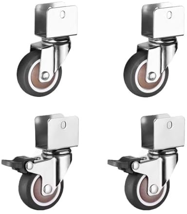 4 Stück Lenkrollen für Betten, 2in U-förmige Möbelrollen, Leise TPE-Rollen, 360° Drehbar, 16mm Schienenräder, Geeignet für Blumenständer, Stuhlbeine, 2 Universal und 2 Bremsen Rad