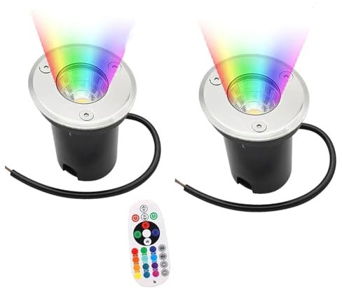 JOUFNING 2PCS Faretto Luce da Pavimento - 6W Faretti LED Esterno, Luci da Terra per Esterni RGB da Incasso Faretto da Giardino A Colori 12V/24V, Faretto da Giardino con Telecomando Wireless(6W(24V))
