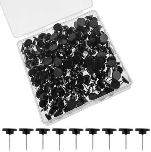 200 Stück Schwarz Reißzwecken, 16mm Heftzwecken Stabil Pinnadeln Reißnägel Flacher Reißzwecke Stecknadeln mit Kopf zum Bulletin Board, Kork Boards, Pinnwand Büro Schule Zuhause