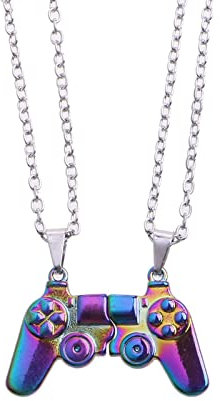 AJTUTUS Lot de 2 colliers magnétiques pour couple et femme - Collier rétro fantaisiste unisexe en acier inoxydable - Bijoux pour femme - Thème jeu et amour, Comme description détaillée