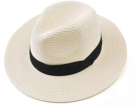 TYUIOKJU Sombreros de sol para mujer, sombreros de paja con cinta negra, sombreros de moda para mujer, sombreros de playa, 1 color, Talla única