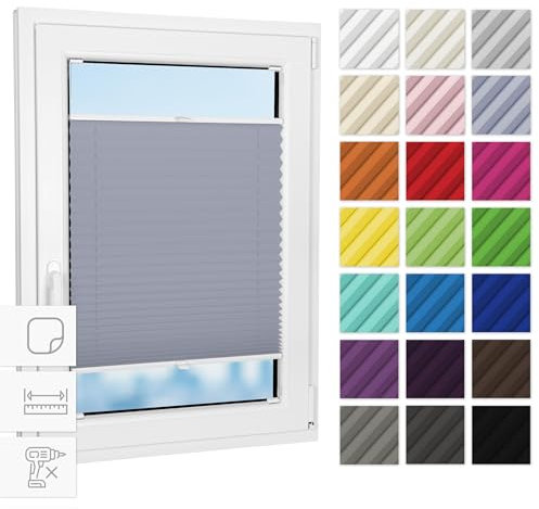 Estika Plissee zum kleben innenrahmen - Grau-violett - 75 cm x 150 cm - Plissee ohne Bohren, Plissee kleben, Rollos für Fenster ohne Bohren, Jalousien Fenster für innen, Fenster plissee