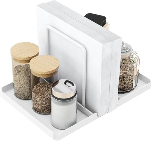 STWWO Servilletero de Mesa Servilletero de Metal Blanco Soporte Servilletas Verticalde con Caddy para salero y pimentero Dispensador de Servilletas para Decoración de Cocina Comedor Bar, 14cm High