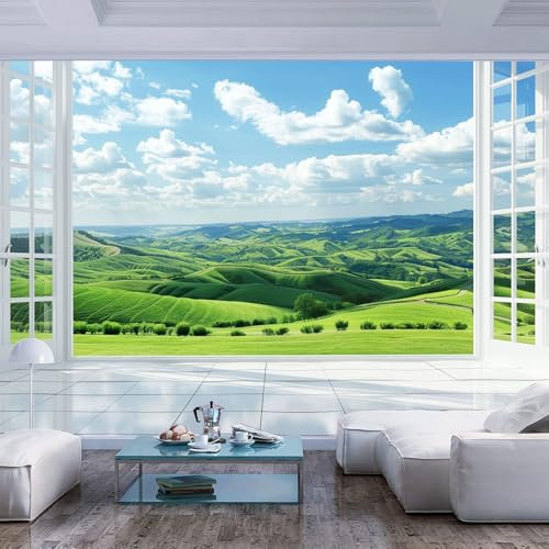 JIAOQSS Wall Mural 3D Wall Photo Wallpaper Nature Landscape Green Blue Mountains Clouds Kindergarten Childre Border Hotels Paintings Child Early Education Center Study Removable Panorama