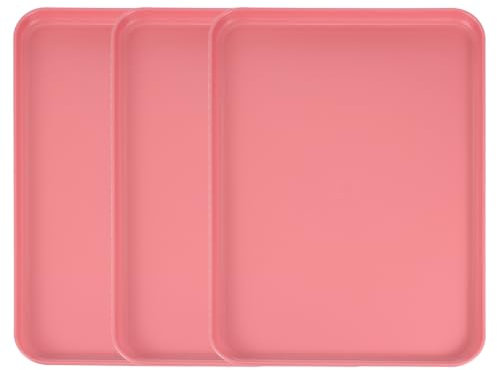 sourcing map 3Pcs Plastic Serving Trays, 15 x 10.6 Inch Rectangle Food Serving Cafeteria Trays for Kitchen Restaurant Coffee Fruit Burger Lunch Dessert, Red