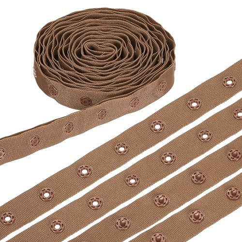 sourcing map 3 Yard Snap Button Tape, Polyester Plastic Snap Button Trim, Sewing Press Stud Ribbon Replacement for DIY Craft Clothes Fabric Sewing, Brown