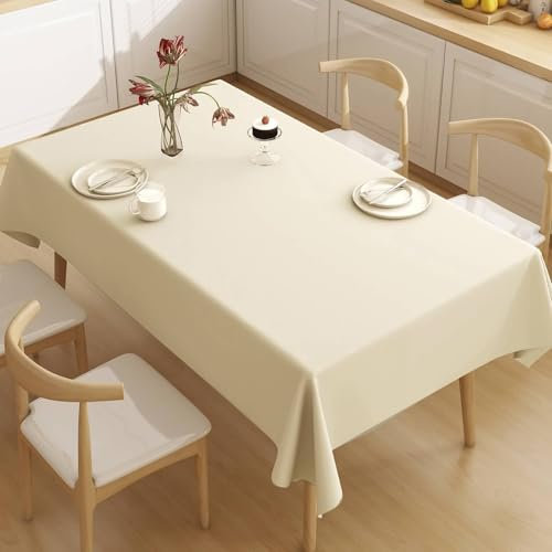 Tolldek Tischtuch 140x220cm, Rechteckig Tischdecken Einfarbig PVC, Lotuseffekt Tischdecke Terrassentisch Garten Zimmer Tischdekoration Geeignet für Home Dekoration, Beige