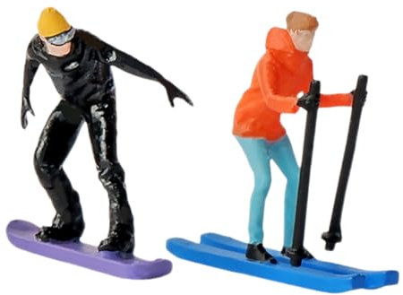 Milisten 2 Handbemalte Miniatur Skifahrer Figuren 1:64 Maßstab Detailreiche Skifiguren für Diorama Wintersport Kleiner Skimodelle für Puppenhaus und Makrofotografie