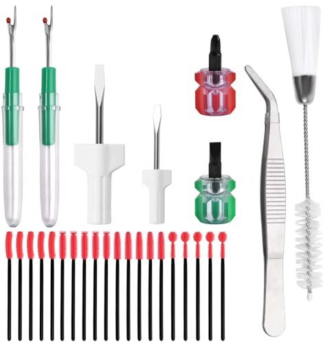 GOLD DEER 28-teiliges Näh-Reinigungsset, Nähmaschinen-Reparatur-Set enthält Pinzette, Schraubendreher, Doppelkopfbürste, Nahttrenner, Silikon-Reinigungsbürsten für Reparatur und Reinigung von