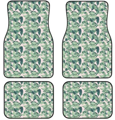 Grüne Palmenblätter rosa Druck Fahrzeug Bodenschutz Set 4-teilig Auto Fußmatten Vans Limousine wasserdicht rutschfest