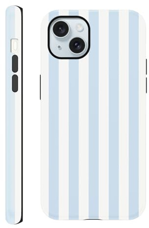 Yirlbey Verano Funda para iPhone 15 Plus 6,7, Carcasa con Aesthetic Stripes Striped Dibujos Diseño Motive Silicona TPU Case Antigolpes Bumper Protección Cover para Mujer Niñas, Azul Raya