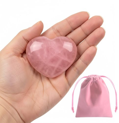 Ziyonix 45 mm Cristalli Curativi al Quarzo Rosa, Pietra di Cristallo a Forma di Cuore Rosa, Rosa Pietra Naturale per Allevia l'Ansia, Pietra di Palma dell'Amore Regalo per Donne per San Valentino