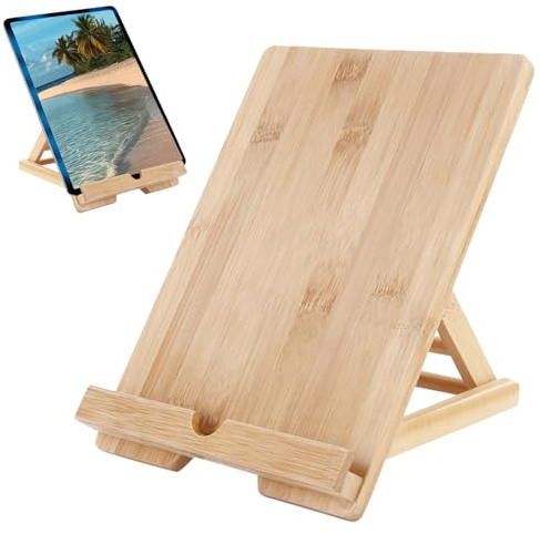 Support de tablette – Support de tablette 24,8 x 18,5 cm, productivité améliorée | Suport de téléphone portable de bureau réglable en bois avec son excellente qualité, suport de repos de lecture pour