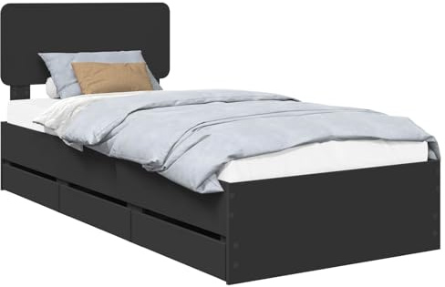 vidaXL Bettrahmen mit Schubladen Schwarz 90 x 200 cm Holzwerkstoff