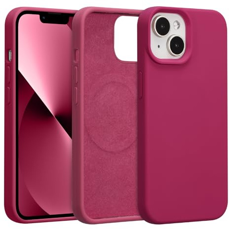 UCASONG Magnetic for iPhone 13/14-6.1Inch Liquid Silicone Phone Case, Compatible with MagSafe, Cute Plain Solid Color Slim Case Soft Smooth Matte Shockproof Protective Cover, Rose Red