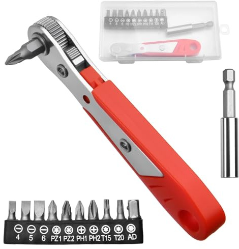 LEONTOOL Mini cacciavite ad angolo retto 12 in 1, set di mini cricchetti a basso profilo, coppia elevata, chiave a cricchetto reversibile a 36 denti con punte magnetiche, cacciavite offset a 90 gradi