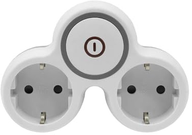 Doppel‑Steckdosenadapter mit Schalter, SCHUKO, Weiß-Grau