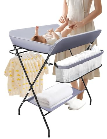 Table à langer pour bébé, pliable, avec ceinture de sécurité et compartiments de rangement, capacité de charge 25 kg, 80 x 63 x 16 cm, commode à langer mobile