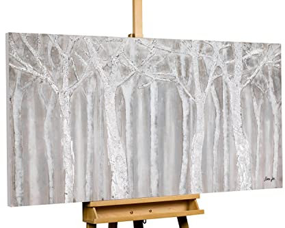 KunstLoft Leinwandbild | 100% HANDGEMALT | 140x70cm | Gemälde 'Whispering Trees' | Abstrakt | Grau | Wandbild Wohnzimmer