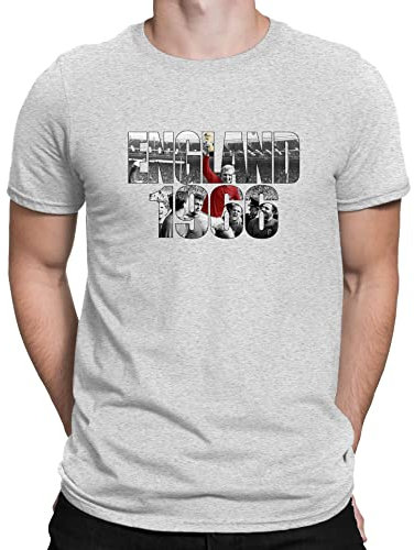 Flip Mens England 1966 World Cup Bobby Moore Photo Football T-Shirt Heather Grey (L)