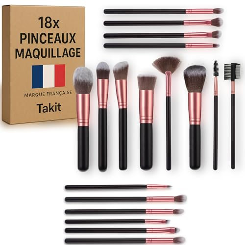 Pinceaux Maquillage - Kit de 18 Pinceaux [NOUVEAU - MARQUE FRANCAISE] - Ultra-Doux - Confort Optimal pour Votre Peau