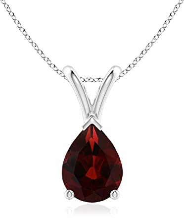 Angara Natural Garnet Solitaire Pendant for Women | 0.85 ct Pear Shape Garnet Solitaire Pendant Necklace in Sterling Silver | January Birthday, Anniversary, Gemstone Jewelry Gift | AA | 7x5mm