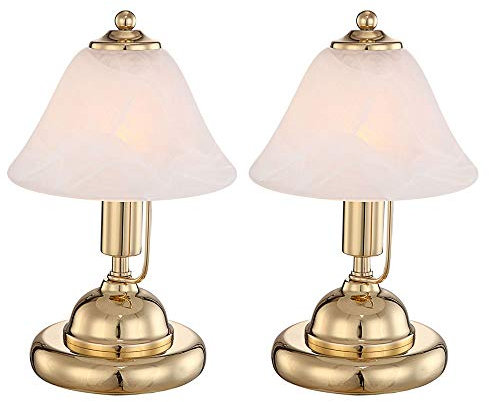 etc-shop Tischlampe Tischleuchte Bürolampe Leseleuchte, Touchschalter, Höhe 27 cm, Messing-Gold Glas Alabasteroptik, 2er Set