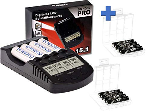 WSB BC-4000 Pro Akku & USB Ladegerät + 8X LSD Plus Micro AAA 930mAh Akkus + 2 Box AKKUman Set (8er Set mit Lader)