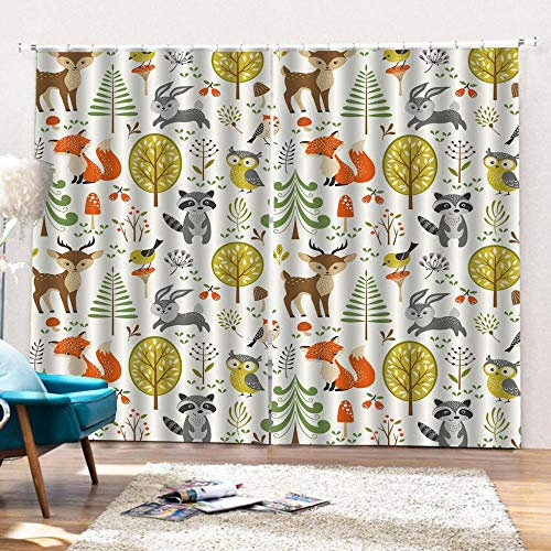 shkdif Schlafzimmer 3D Verdunkelungsvorhänge Cartoon Tiere,Gardinen Wohnzimmer Gardinen Blickdicht Kinder Vorhänge Schlafzimmer Dekoschals Gardine182Wx214H cm