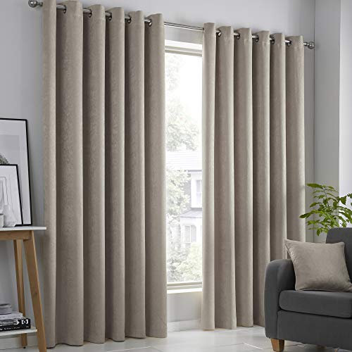 Fusion - Strata - Blockout Pair of Eyelet Curtains - 46 Width x 54 Drop (117 x 137cm) in Natural